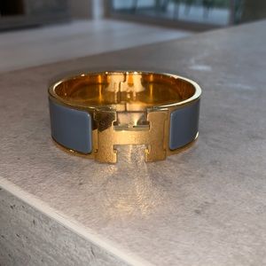 Gold Plated Wide Hermes Click Clac Bracelet GRAY